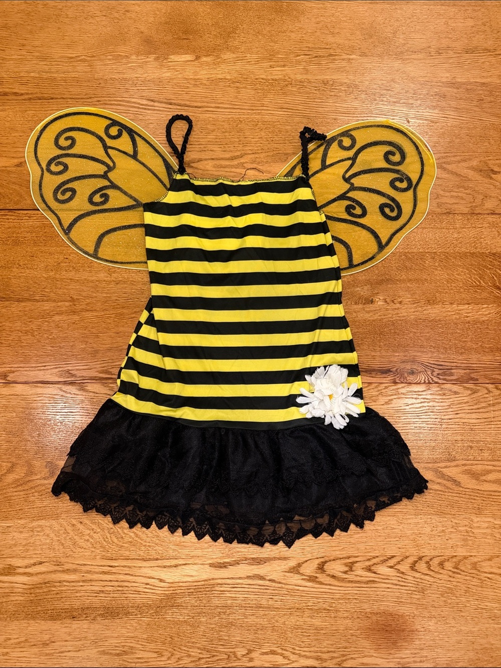 Kids Bumble Bee Halloween Costume Dress & Wings - Size Plus 10.5-12.5